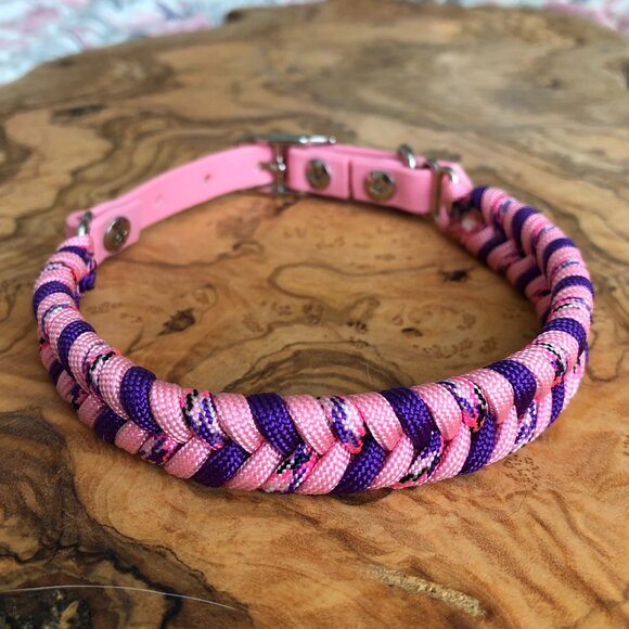Small Dog Collar ~ Adjustable 11.5" to 14" Pink Paracord ~ Handmade Pretty ~ New - Picture 1 of 5